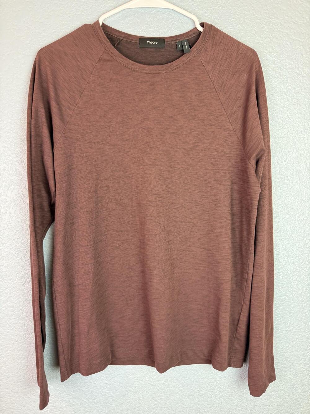 Theory Pullover Shirt Mens Small Pink Dustyn L Atmos Long Sleeve Crew Neck Soft
